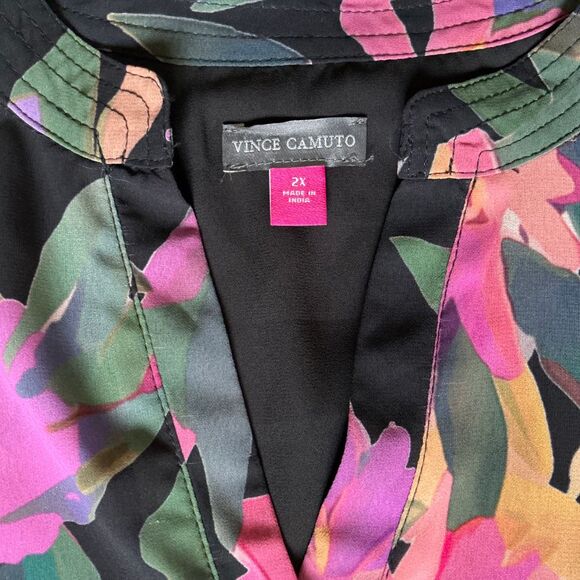 Vince Camuto Womens Sleeveless Blouse 2X Split Neckline Floral Sheer Multicolor - Picture 5 of 10